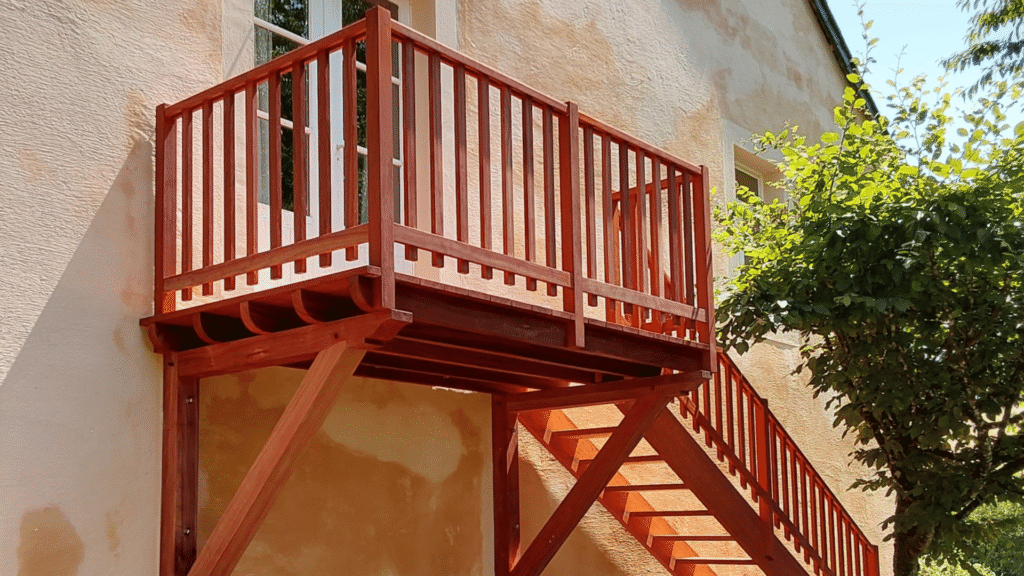 Balcon et escalier en padouk 1